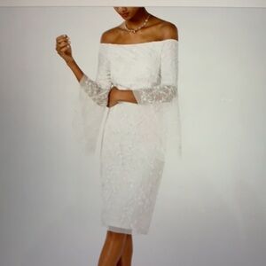 Adrianna Papell Ivory Beaded Off Shoulder Dress 12